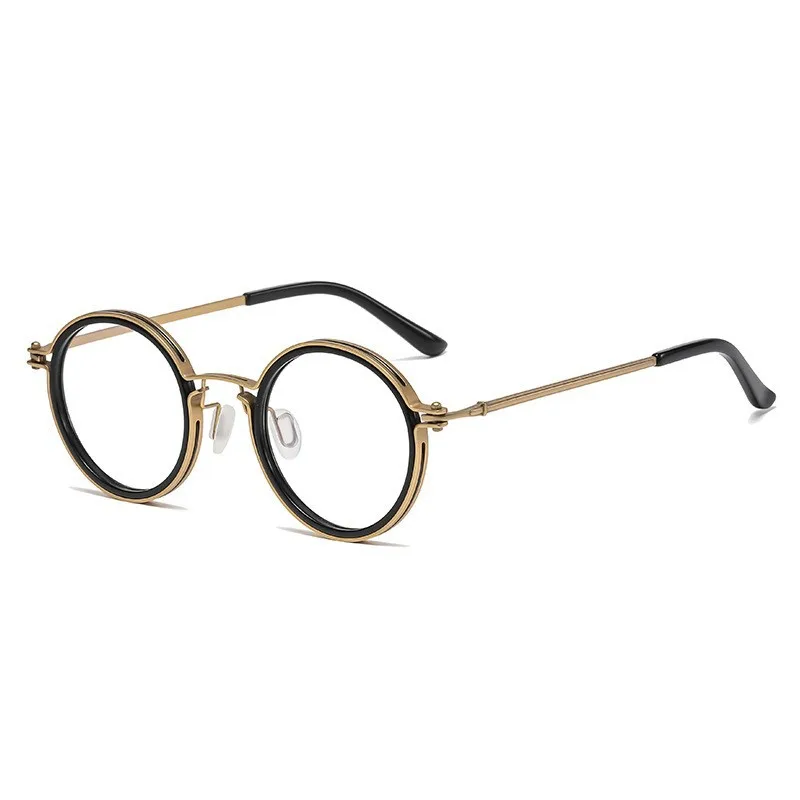 New Fashion Retro Metal Glasses Frame Black Round Flat Light Glasses Women Wholesale Anti Blue Light Eyeglasses Man