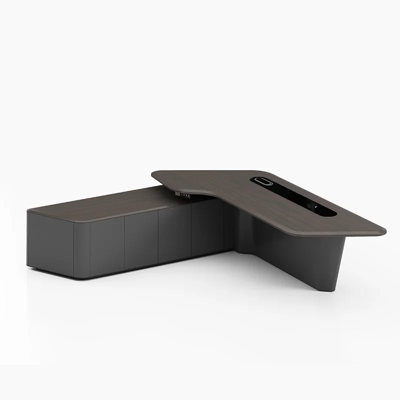 Luxury Electric Lift Standing Desk Office Furniture Modern CEO Boss Manager L Shape Executive Office Desk