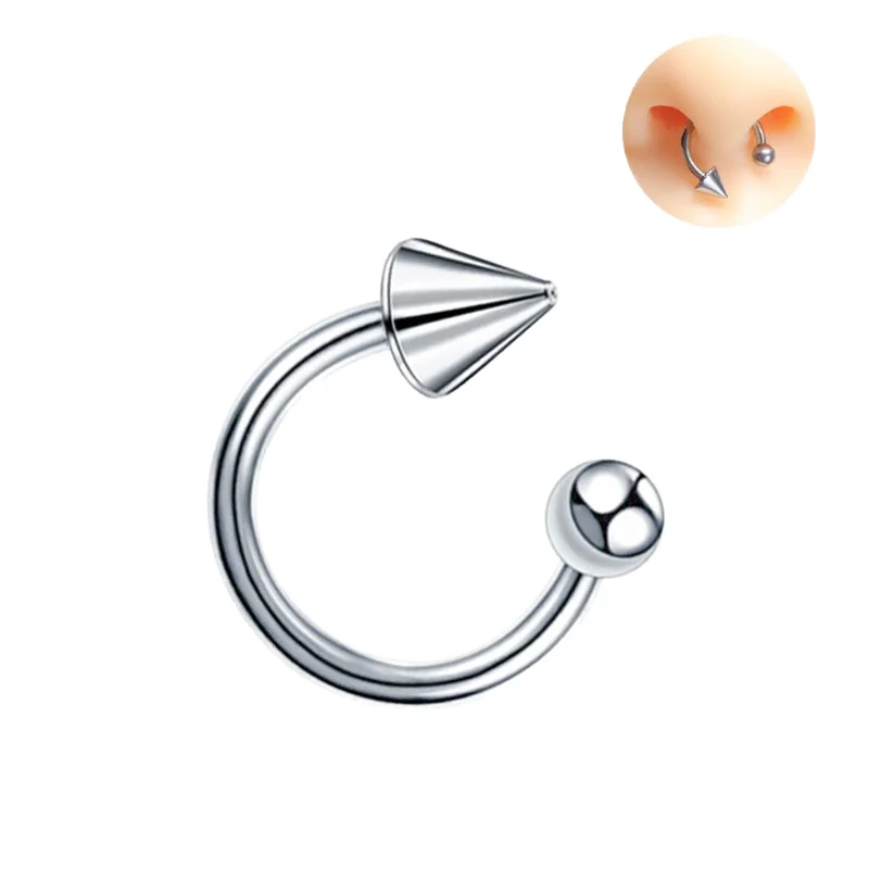 Titanium Body Jewelry Horseshoe Daith Rook Tragus & Spike Piercing Ring Unique Rock Style 16g Silver Punk 18K Gold Plated 2pcs