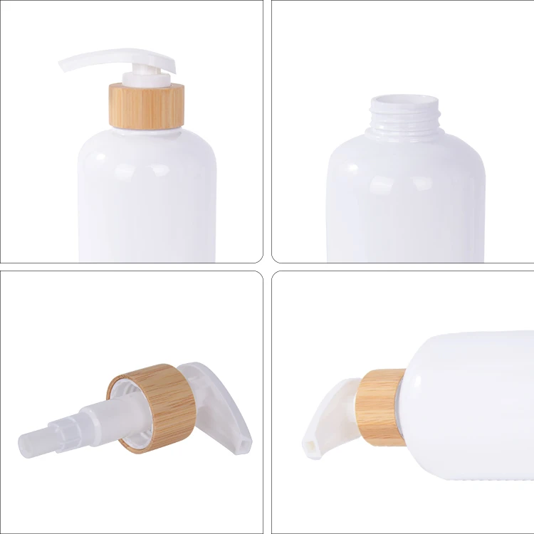 Luxury Transparent Bamboo Pump Empty Shampoo Shower Bottles For Body