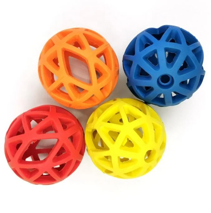 Cleaning pet ball chewing dog chew toy rubber treat ball with hole rubber dog balls