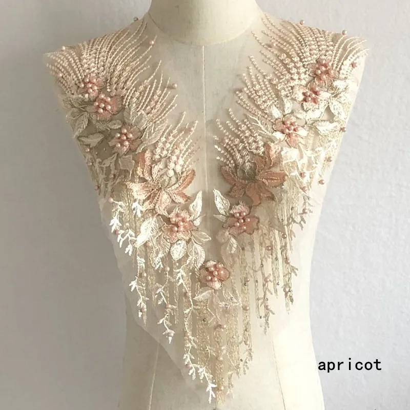 Beaded 3D flower embroidery patch lace fabric applique