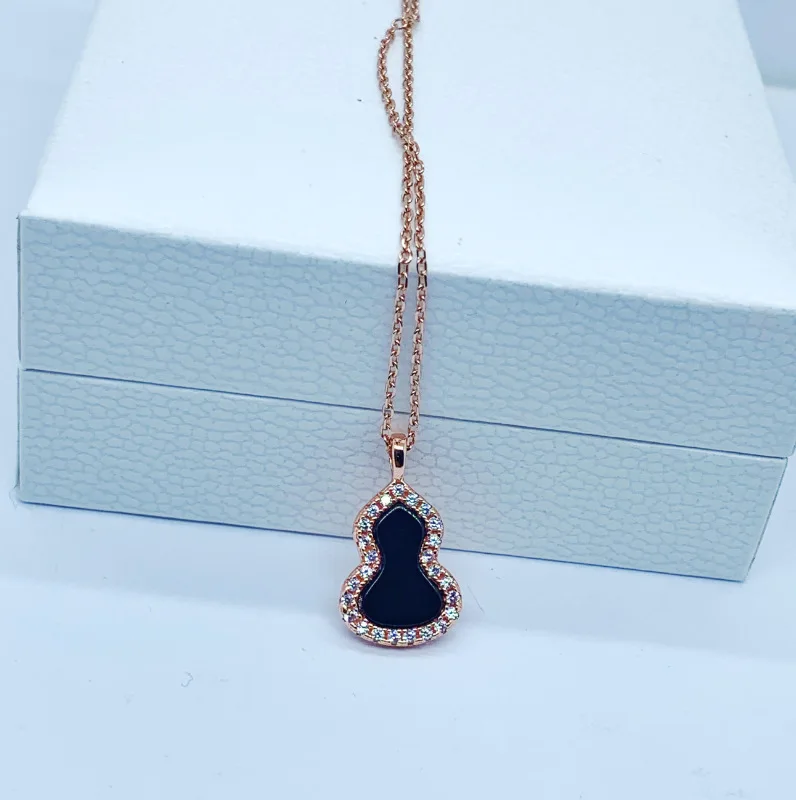 New Design Luxury 925 Sterling Silver Agate Gourd Pendant Necklace Women Carnelian Crystal Necklace Jewelry