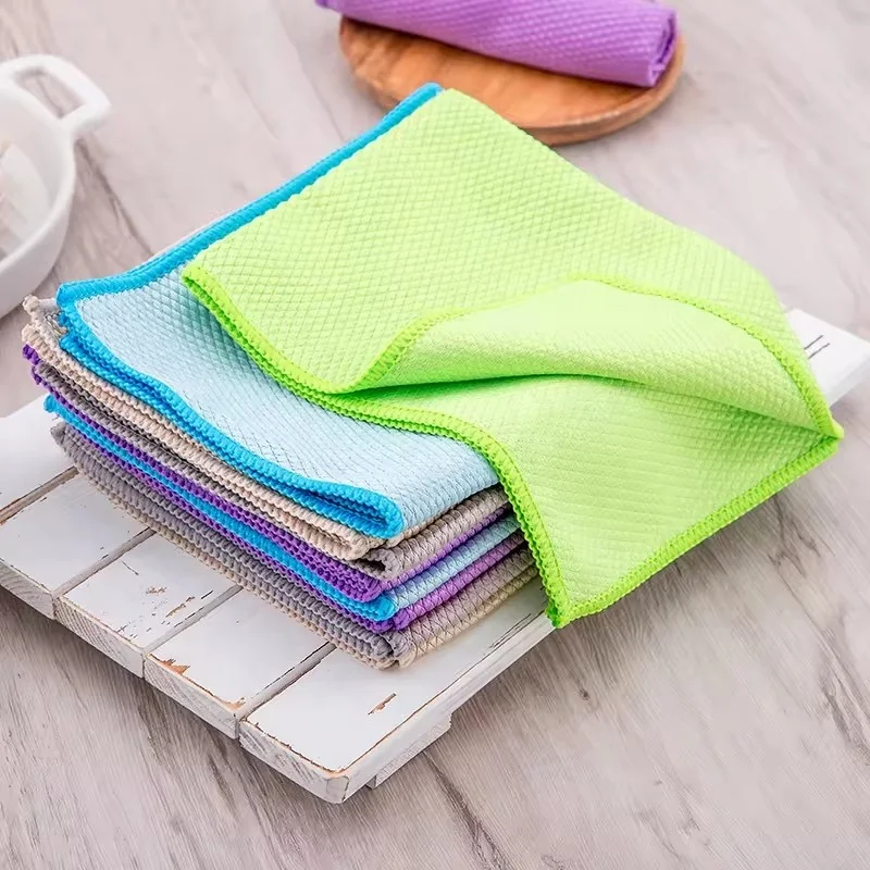 Custom Logo Fishscale Microfiber Cleaning Cloth Absorbent Towel Dish Drying Stainless Steel Appliances Wine Glasses Window