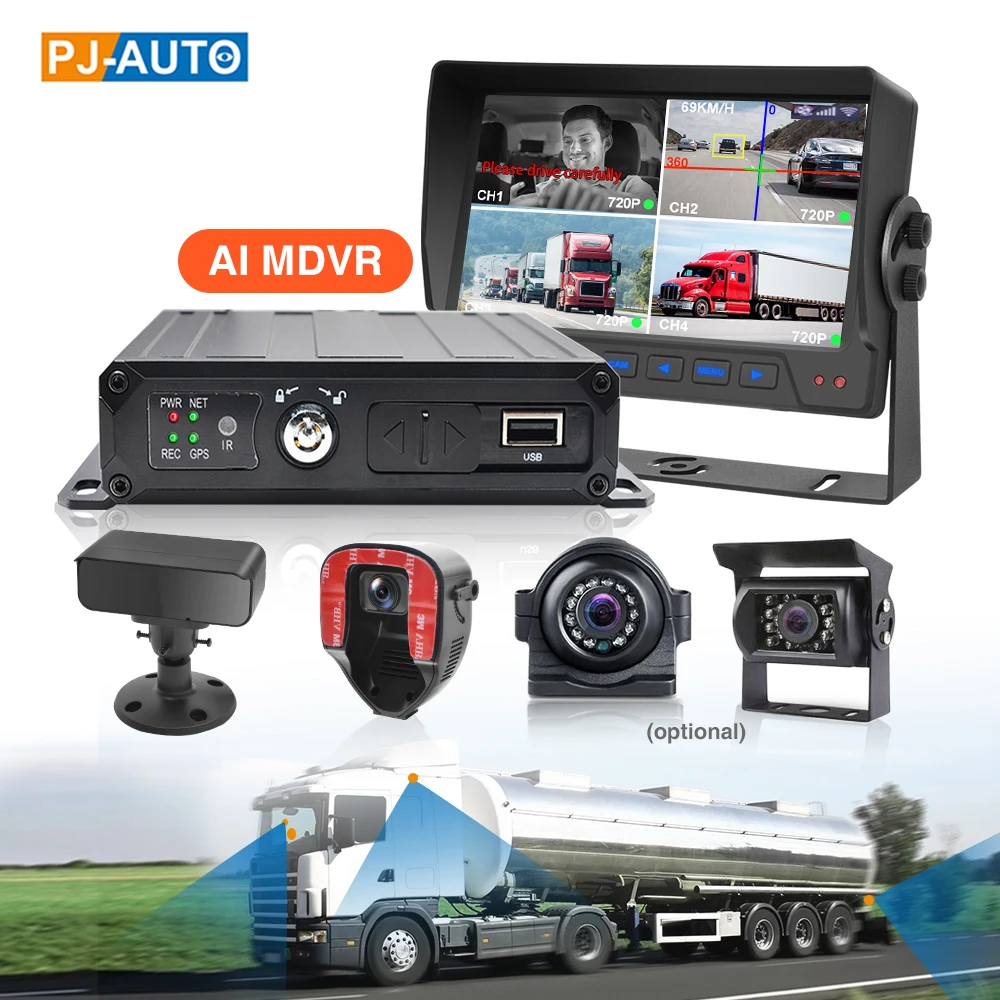 PJAUTO AI Intelligent 4-CH AHD MDVR System with ADAS LDW DMS Camera DVR Driver Monitoring and BSD for truck bus SUV