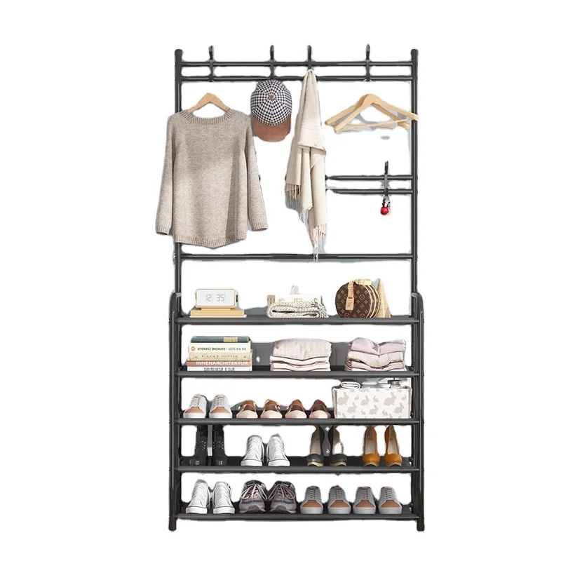 Simple floor clothes shoe rack integrated household shoes hat rack bedroom living room clothes rack
