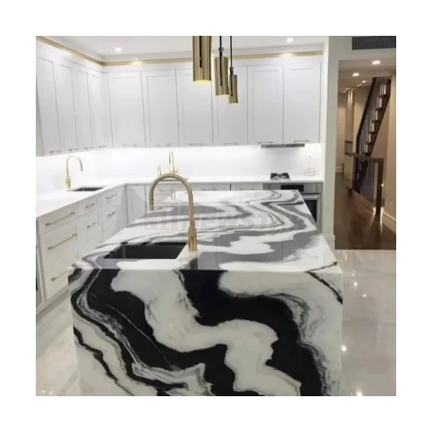 Newstar Kitchen Table Counter Tops Luxury Chinese Panda White Marble Slab Cut to Size Cookhouse Island Countertop