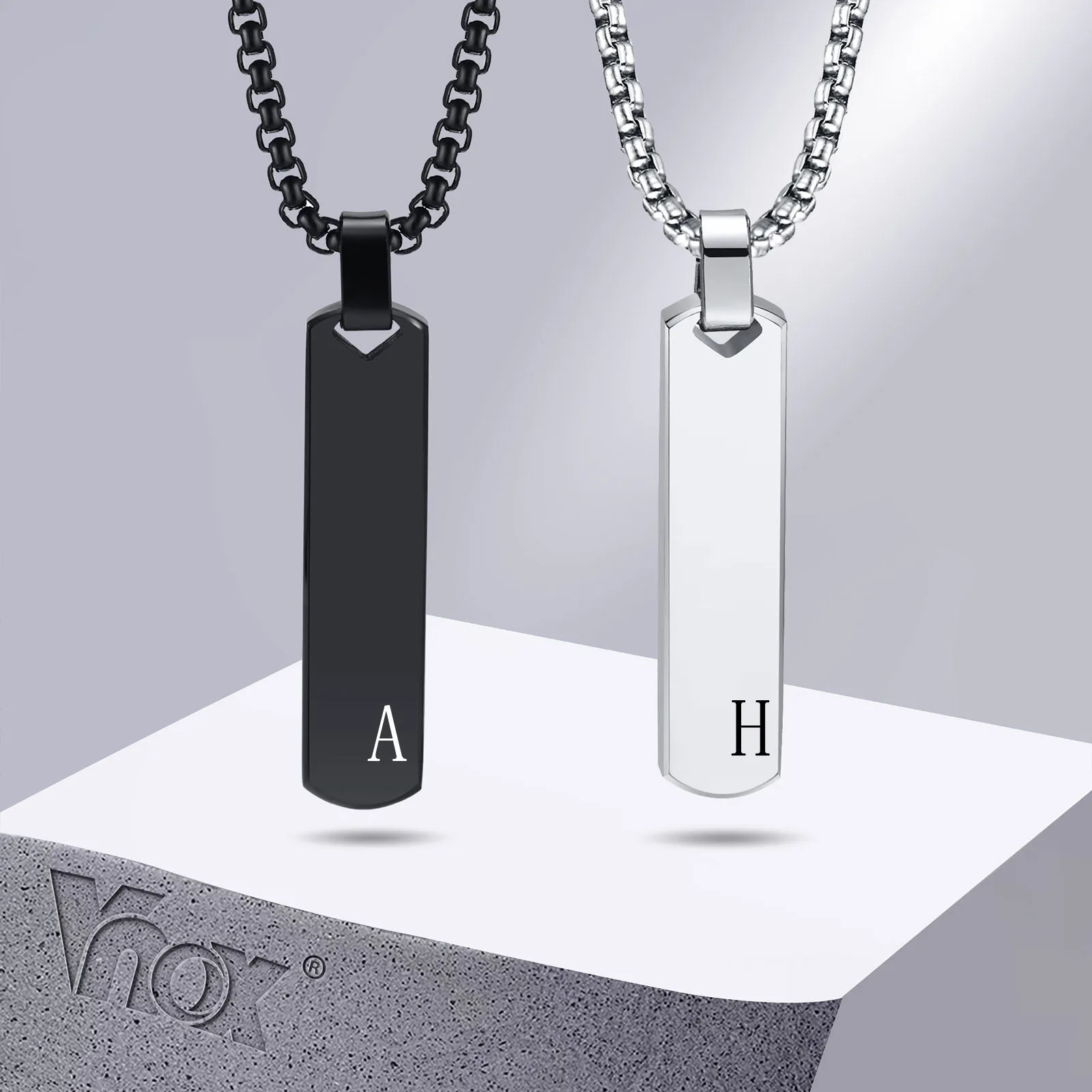 Initial Bar Necklace for Men, Thick Geometric Vertical Bar Pendant with A-Z Letters Casual Simple Collar Gift Jewelry