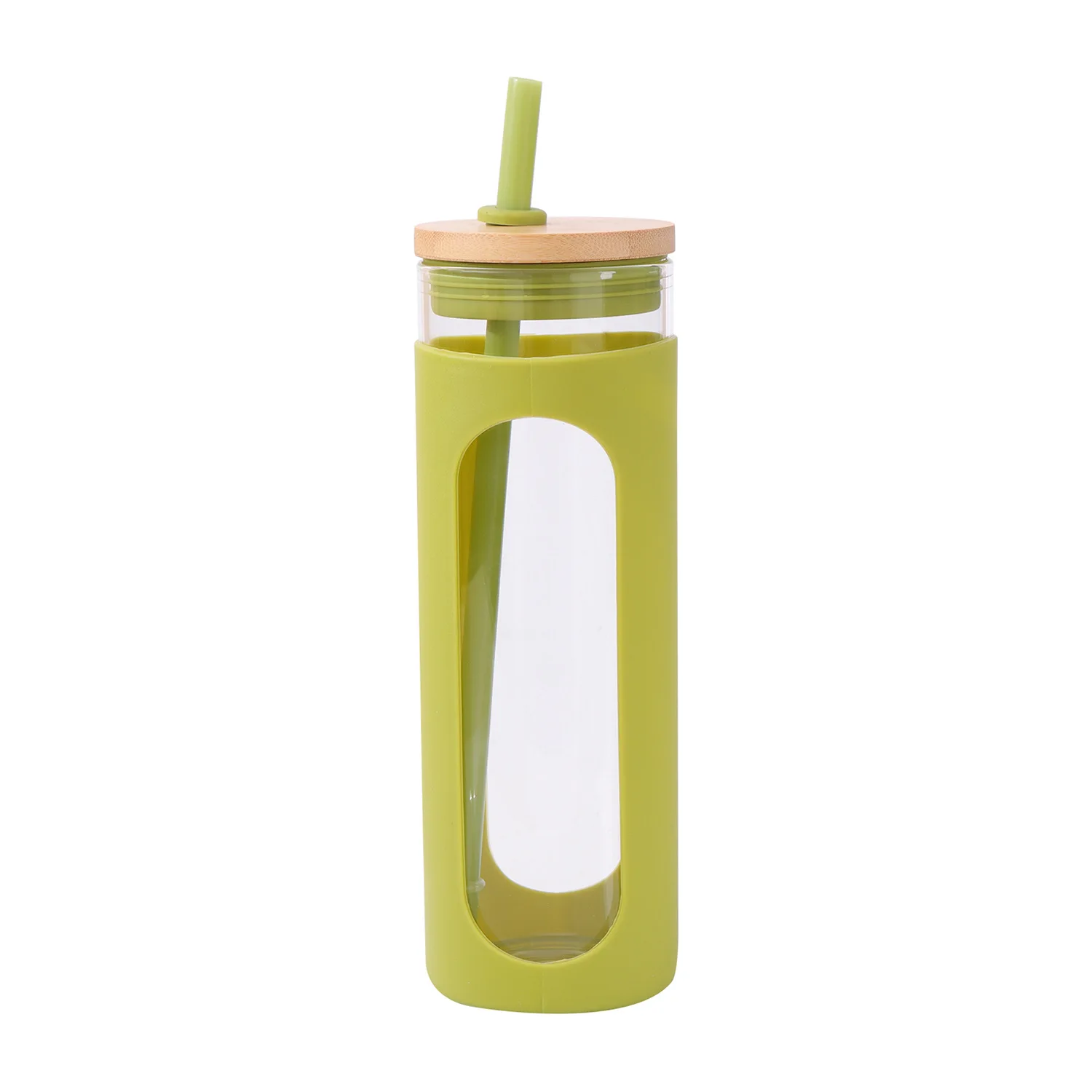 Mikenda Portable New silicone cover single glass outdoor large capacity juice glass water bottle with wooden lid