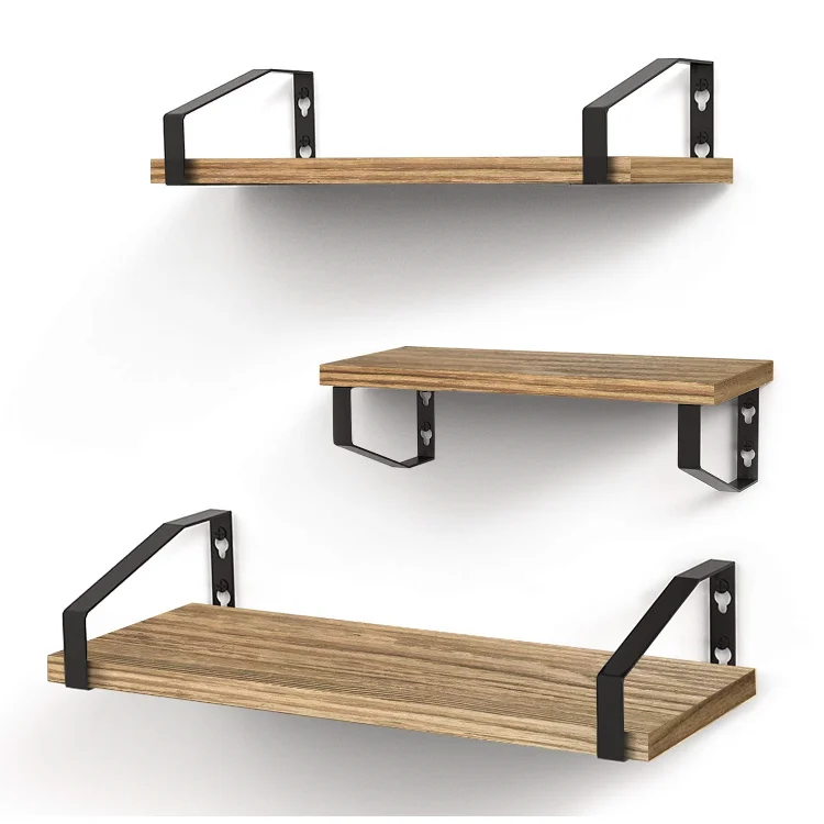 
Floating shelves wall mounted home decor wooden metal wall shelf for bathroom 