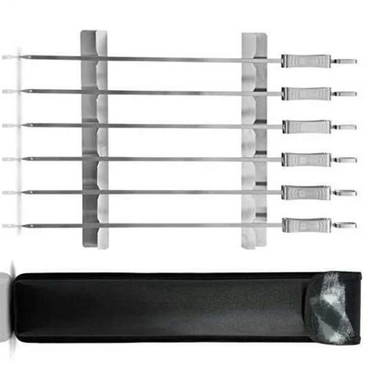 Amazon hot sale BBQ utensils 8-piece stainless steel barbecue skewers set with  2 stands