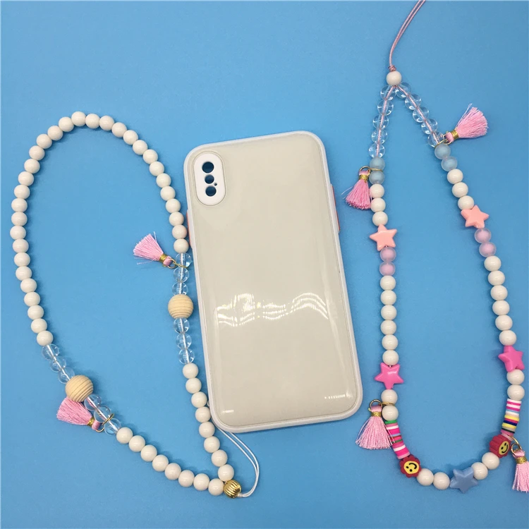 44CM Wrist Strap Acrylic Polymer Clay Beads Keychain Beaded Phone Lanyard short straps