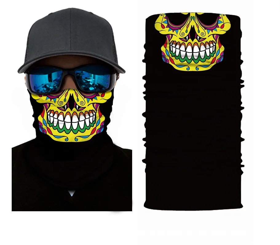 Promotional Polyester Seamless Custom Motorcycle Multifunctional Fishing Skull Headwear Face Mask Tubular Bandana