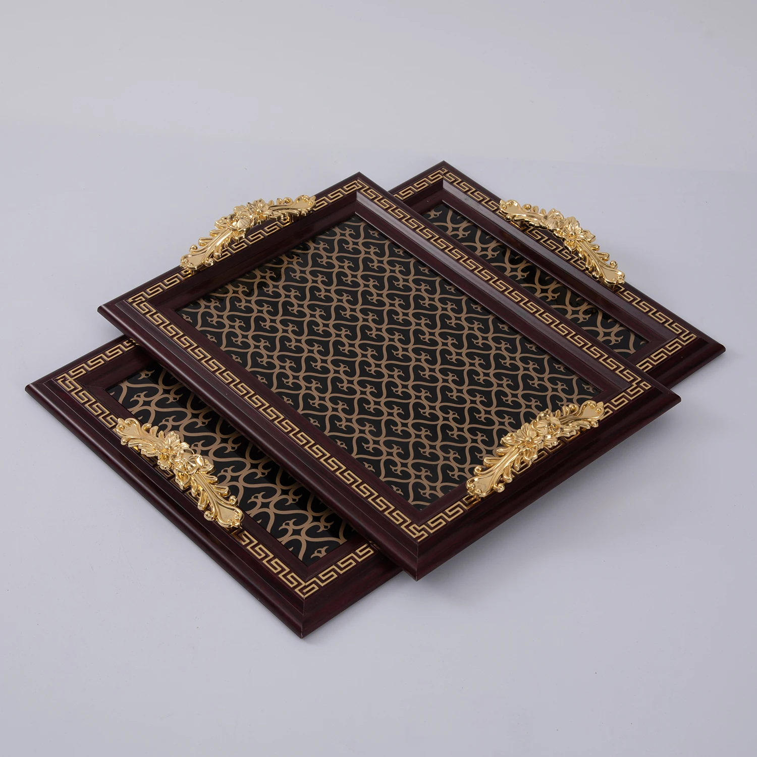 European Style Household Hotel Restaurant Food Tray With Handle Serving Tray Sets Flat Base Tray