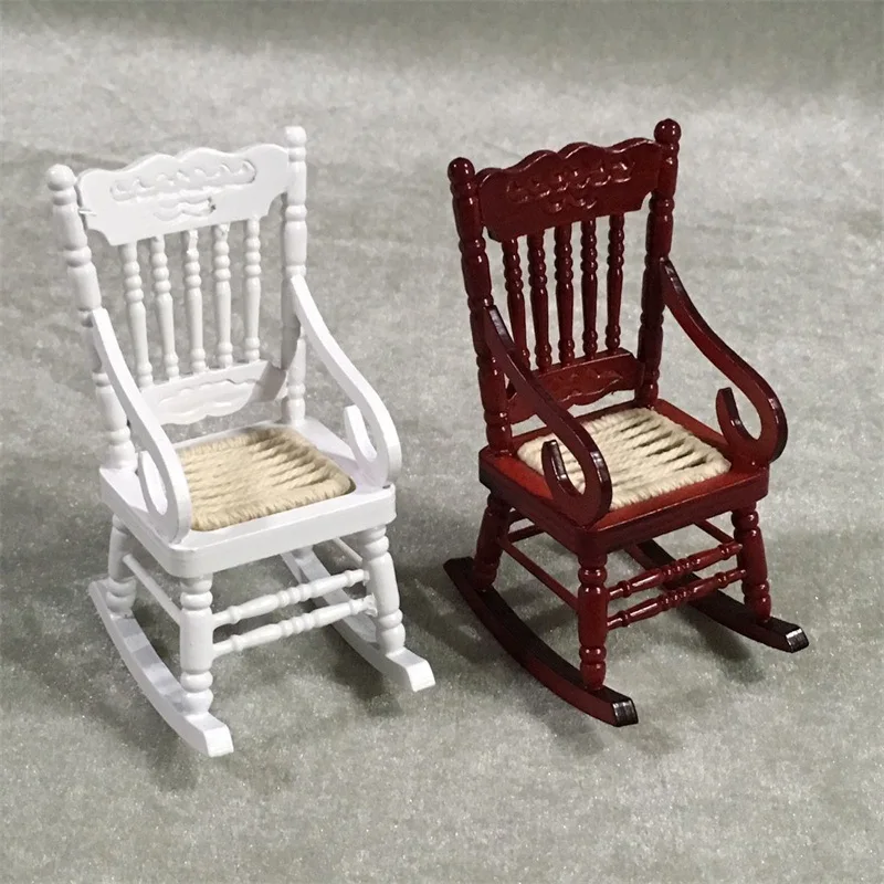 1:12 Dollhouse Mini Furniture Model White Woven Rocking Chair Toys