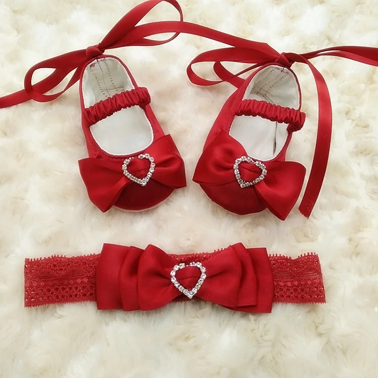 Factory Direct Sale Beautiful Girls Princess Ballerina Shoes Baby Toddler Dress Shoes Blessing Shoe with Headband