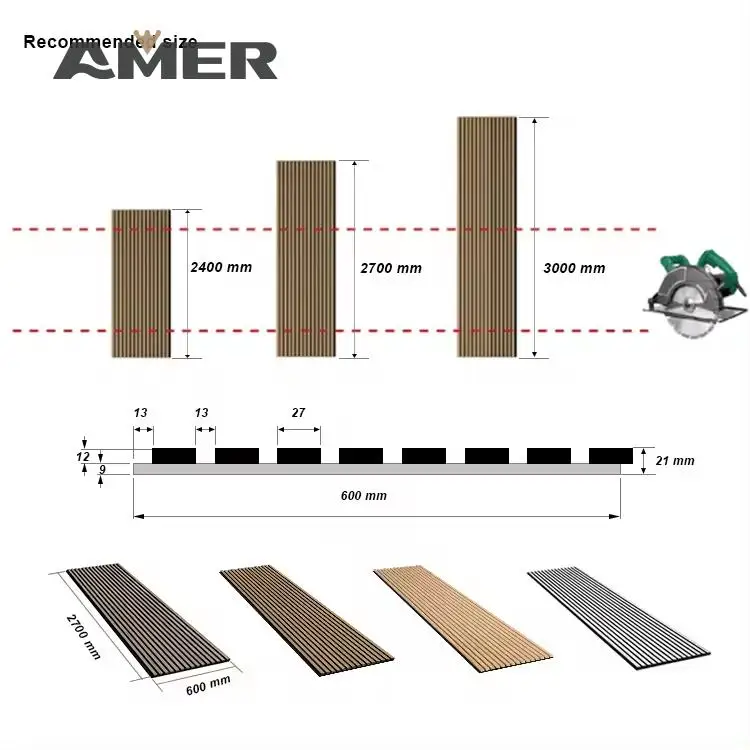 AMER Wholesale polyester fiber sound absorbing home decorative acoustic wood wall panels Interior Decor Sound Absorption