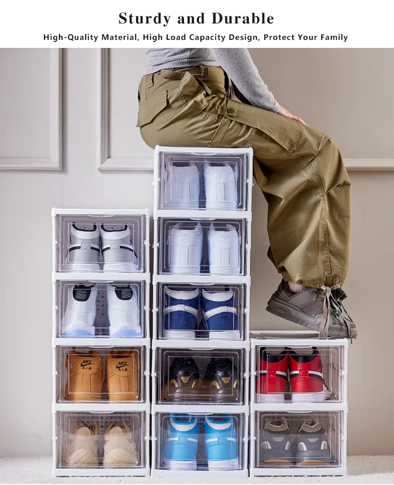 Classified Plastic Shoe Rack Cabinet Stackable Clear Sneaker Box Collapsible High Quality Creative Shoe Box