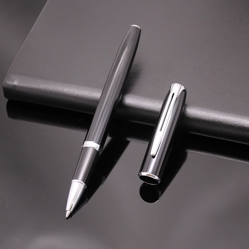 [Customized products] Executive Professinal Metal Black Signature Refill Rollerball Pen For Business,Office (black/blue ink)