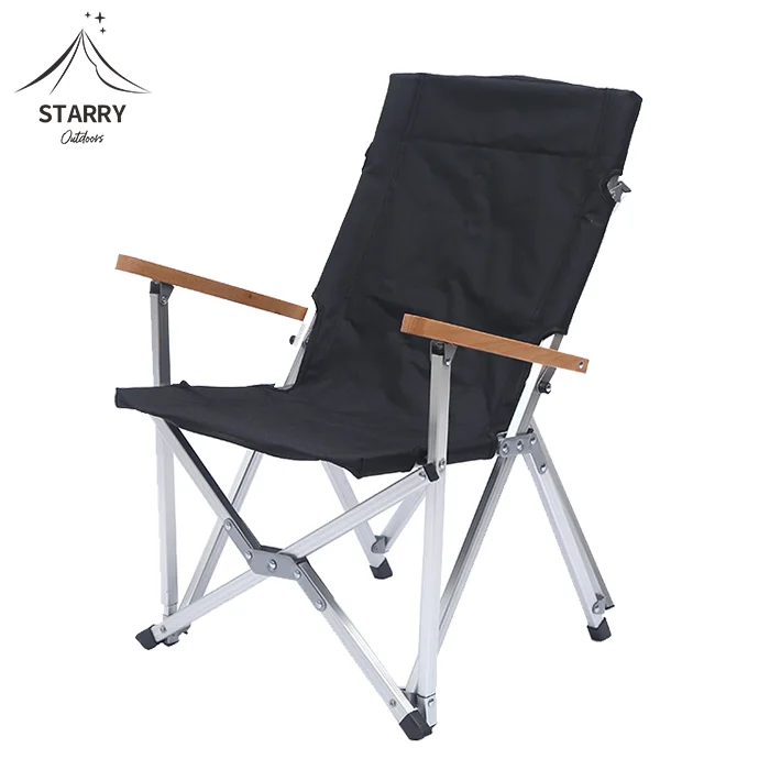 Outdoor korea japan aluminum wood armrest camp folding glamping chair