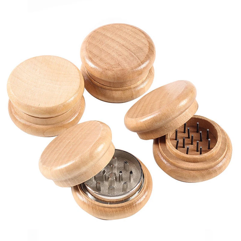 wholesale 2 parts natural wood tobacco grinder 55mm wooden herb grinder wood
