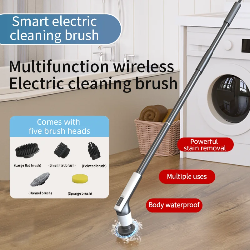 Detachable Handle Electric Spin Scrubber Bathroom Cleaning Brush 3 Speeds Multi-Direction Rotating Cordless Clean Tool Brush