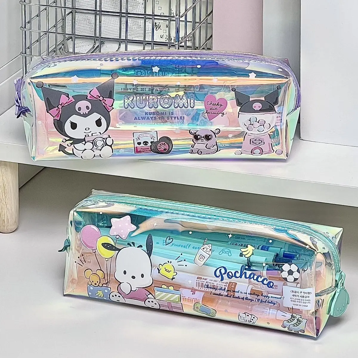 Sanrioed Pencil Case Storage Bag  Kuromi No Interlayer Transparent Water Proof Pencil Case Study Cartoon Animation Gift YY166