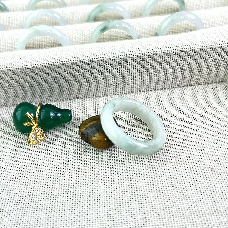 2024 New Minimalist White Green Jade Vintage Unisex Natural Gemstone Mixed Size Running Smooth Ring for Men Women