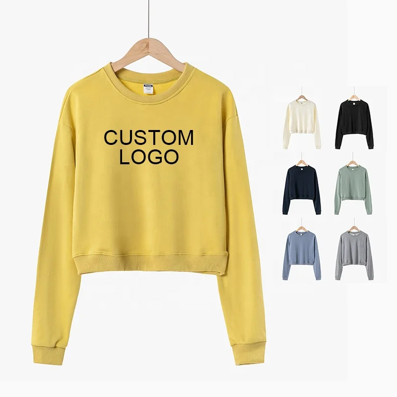 Wholesales Jumper 100% Cotton Fashion Short Sweatshirt Womens Crewneck Sweat Shirts Custom Logo Pullover Sweatshirt