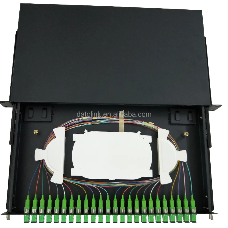 FTTH 1U 24 port ODF fiber distribution box SC LC sliding out Fiber optic patch panel DIO Bandeja odf con adaptador