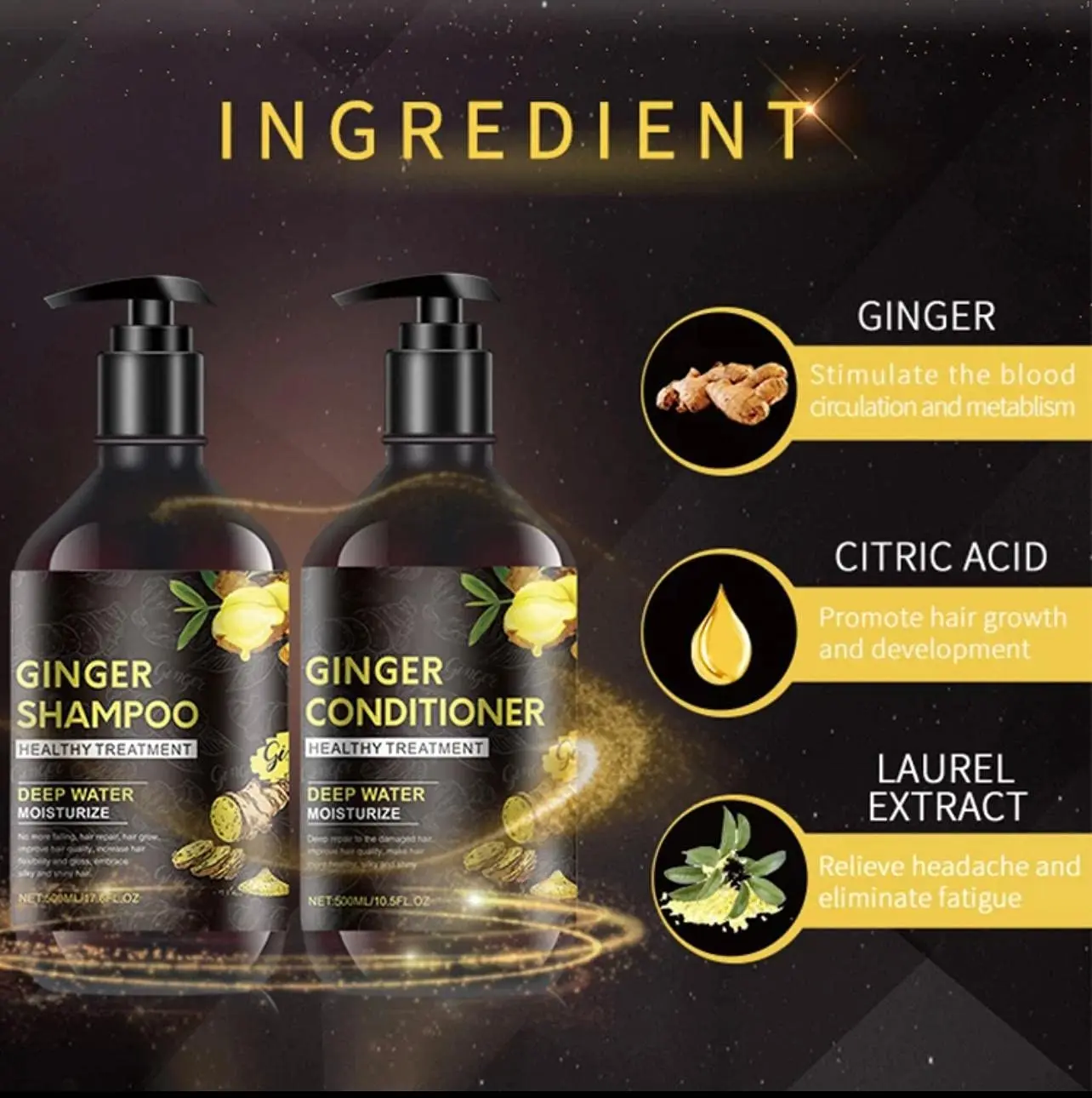 High Quality Anti Itching Hair Ginger Shampoo Hair Loss and Conditioner Sulfate Free Set of 2