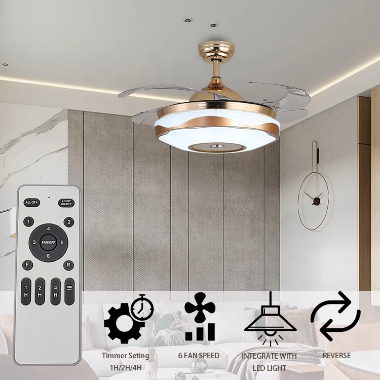 OEM ODM invisible 42 inch ceiling fan fancy modern luxury led ceiling fan with light and speaker