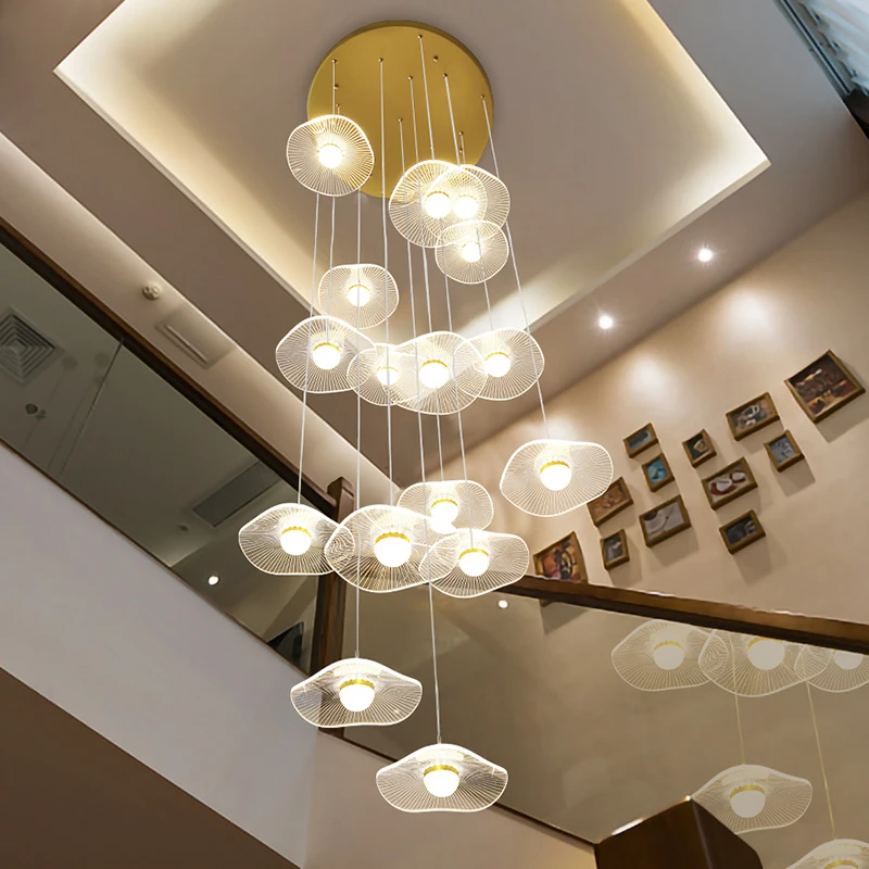 New living room chandelier simple creative lotus leaf loft apartment hotel villa pick high school empty stairs long chandelier
