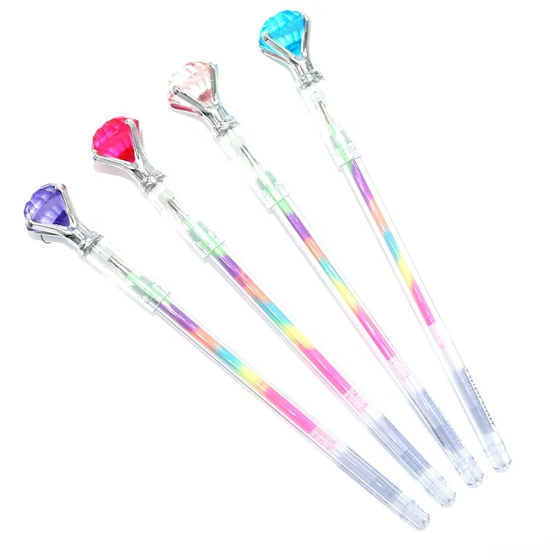 Wholesale creative stationery fancy big diamond plastic multicolor gel pen for school kids