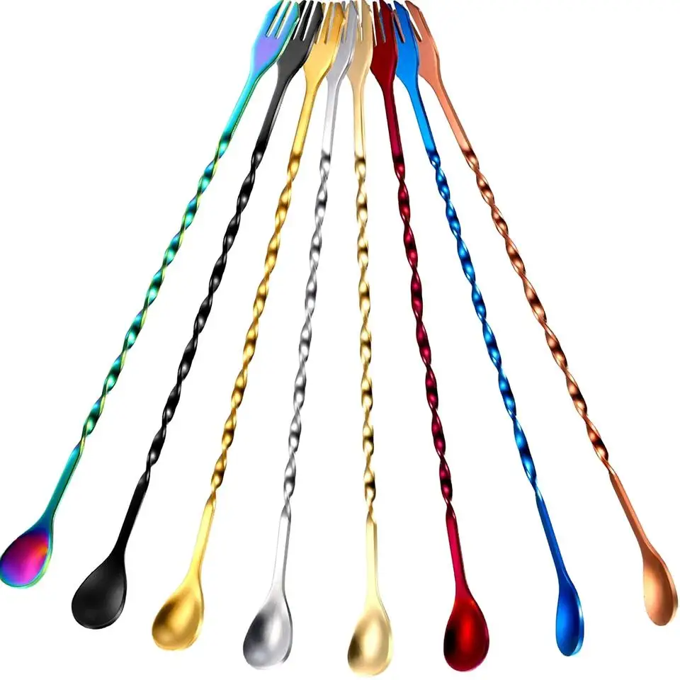 Металлическая витая перемешивающая ложка из нержавеющей стали на заказ, бармена, коктейльного перемешивания с длинной ручкой, смешивающая ложка для посуды