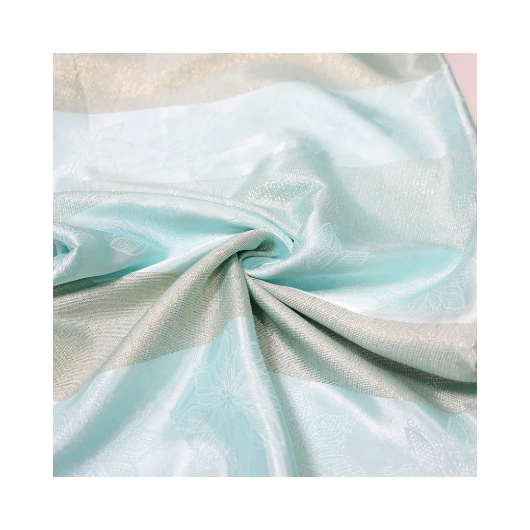 Shaoxing Manufacturer Customized 100%Polyester Glossy Wide Stripe Patterns Florals Jacquard Fabric For Shirt Garment