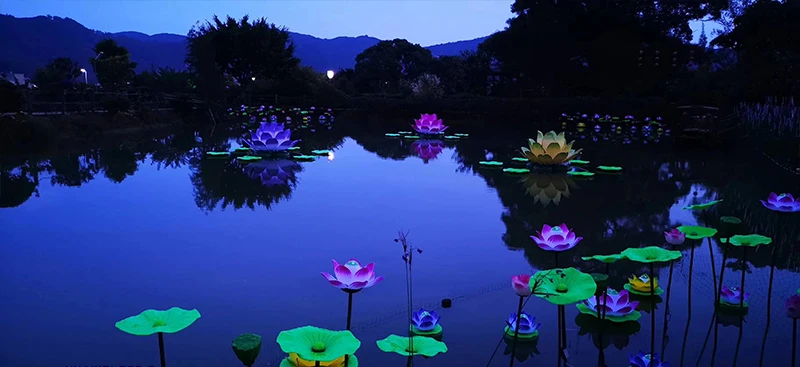 outdoor decorative modify lighting rose lotus lily camellia flower artificial light patio ground garden pond flower light