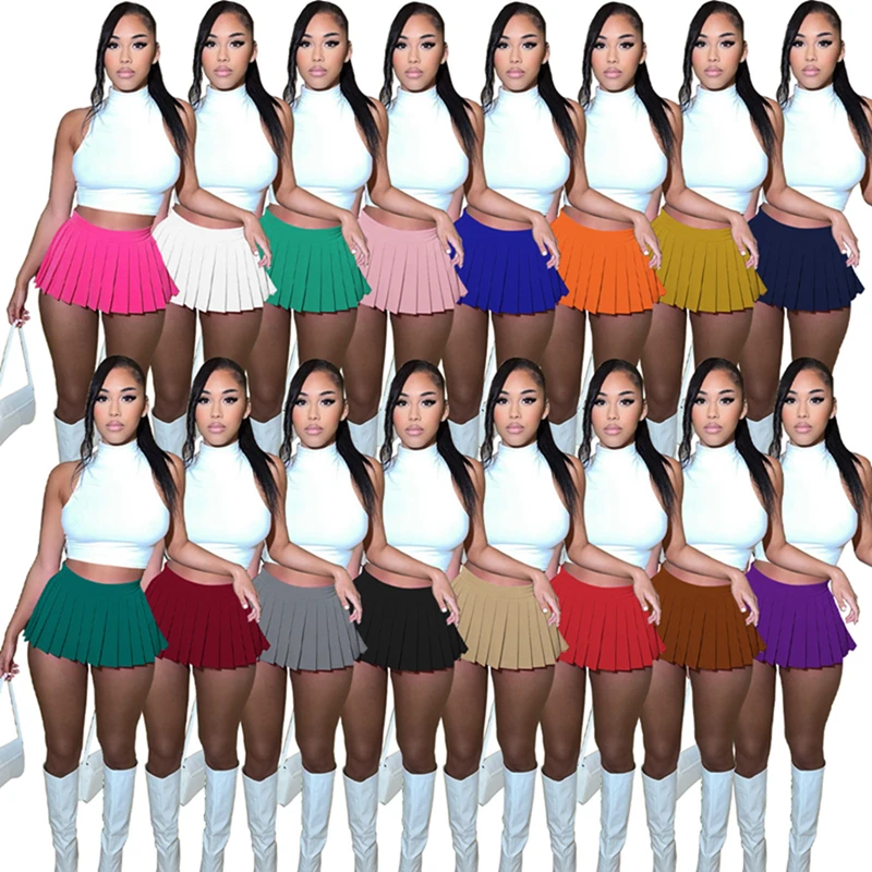 Channel 15 Colors Sexy School Girl Crop Top And Pleated extreme micro mini skirt Set Dancing Outfits