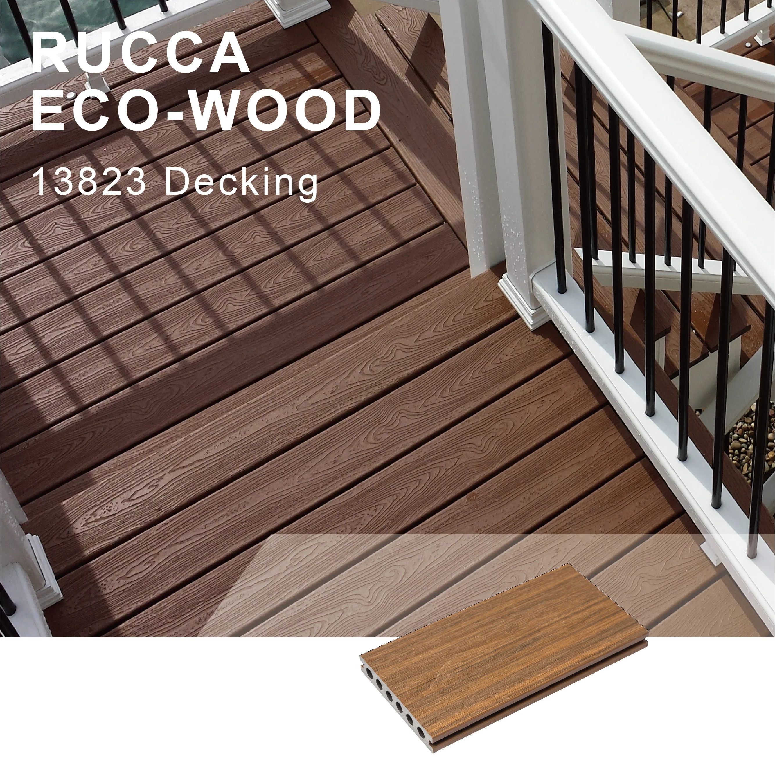 Foshan Rucca WPC Wood and Plastic Composite PE Co-Extrusion Decking for Engineered Garden Decoration Flooring 138*23mm