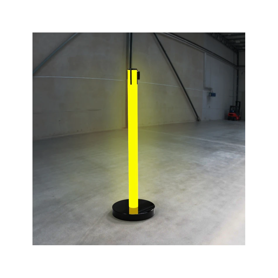new design transparent crowd control queue pole retractable belt post rope barrier RGBW LED light clear stanchions