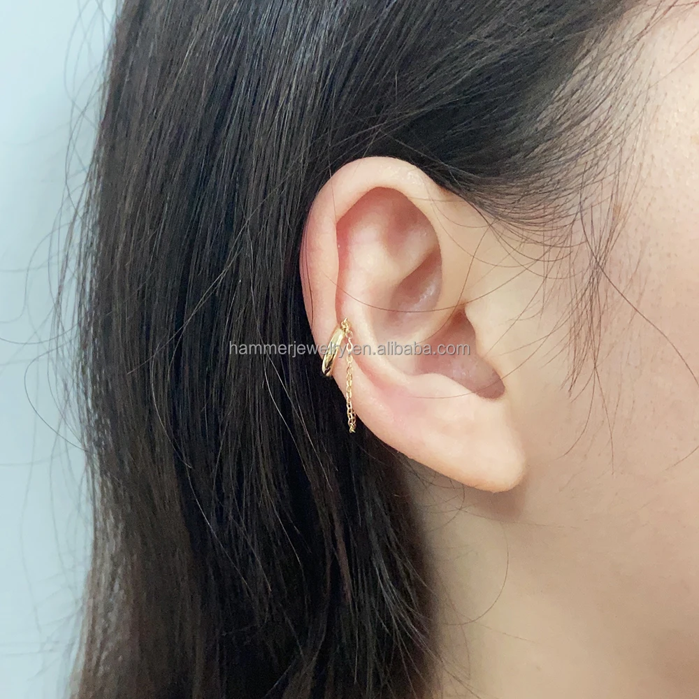 New Arrival 14k Yellow Gold Unisex  Dangling Chain Tassel Earrings Jewelry  with Trendy O Chain for Anniversary Gift
