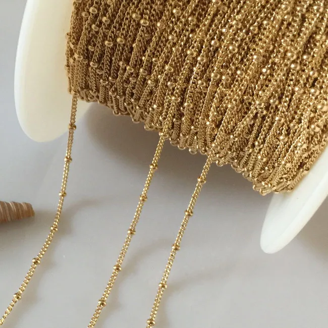 GC013 14K Gold Filled Jewelry Chain Curb Satellite Chain 1.2mm Width w/2mm Bead Footage Unfinished