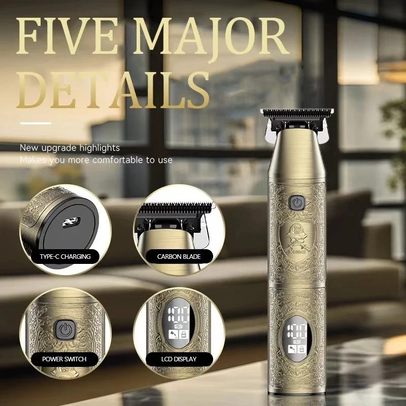 2025 Kemei KM-2241 Professional Ceramic Blade Hair Clipper Kit LCD Metal Hair Trimmers 2PCS Barber Hair Cutting Machine Type-C