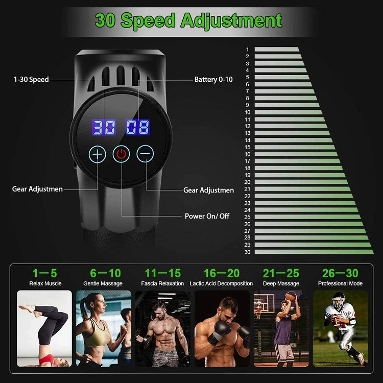 
Welcome Dropshipping 30 Speed 6 Head Attachments Quick Rechargeable Cordless Body Vibration Massage Gun 