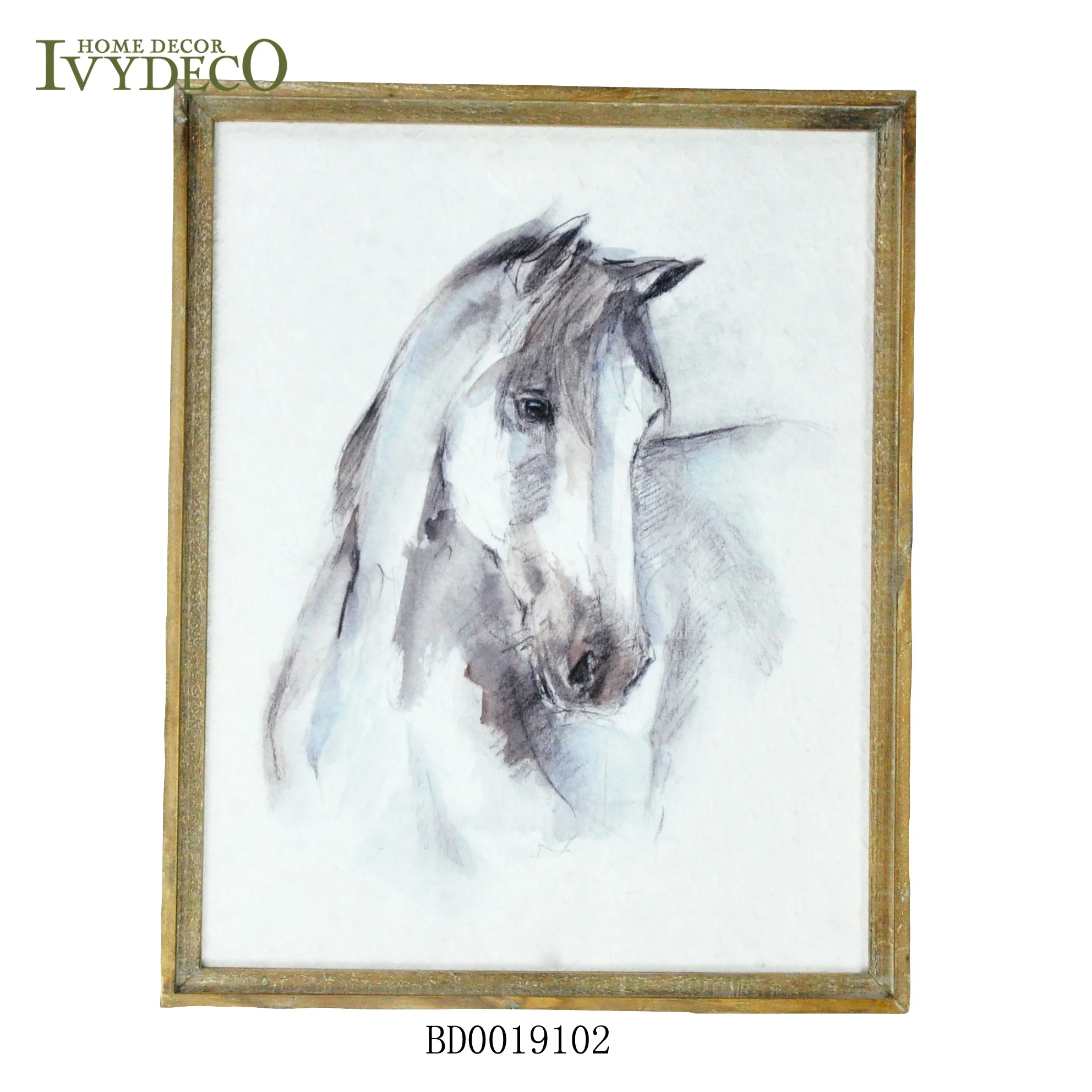 IVYDECO Modern Wooden Frame Paper Painting Wooden horse wall decor for Living room
