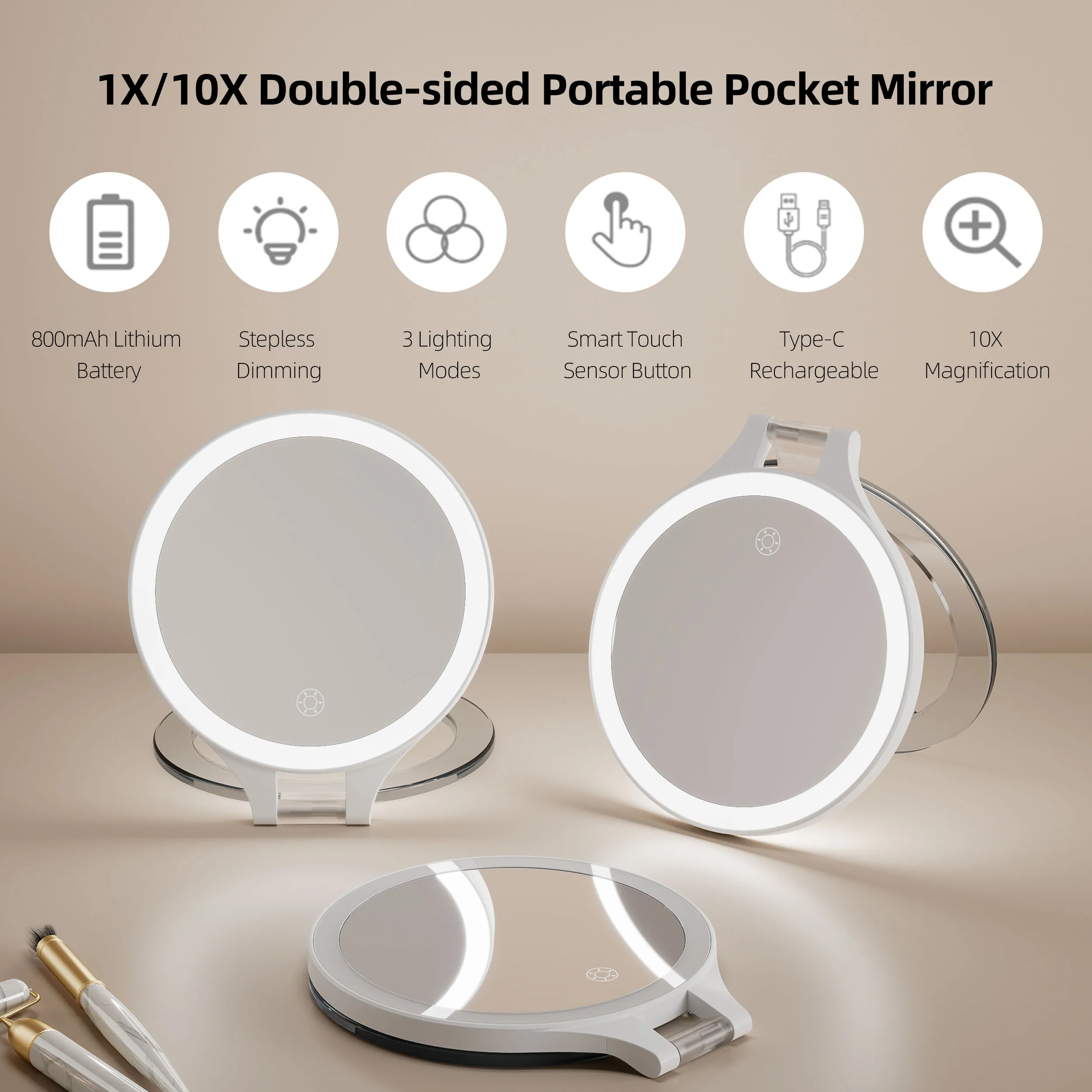 Round Double Side Round Manufacturers Portable Makeup Mirror With Led Light Folding Travel Folding Cosmetic Mirror