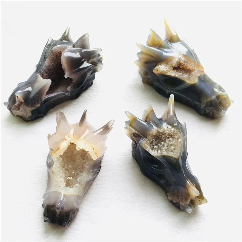 Wholesale natural high quality agate stone dragon head hand carved  crystal skulls head for decoration