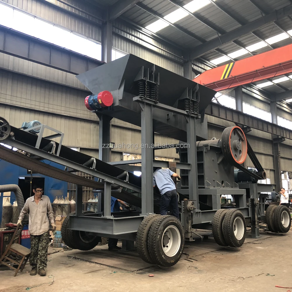 60-90t/h  stone crusher 500x750 tires jaw crusher station mobile strong abrasive rock crusher line