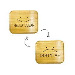 Custom Round Or Square Double Sides Dishwasher Sign Reversible bamboo Laser engraving Dishwasher Magnet Clean Dirty Sign