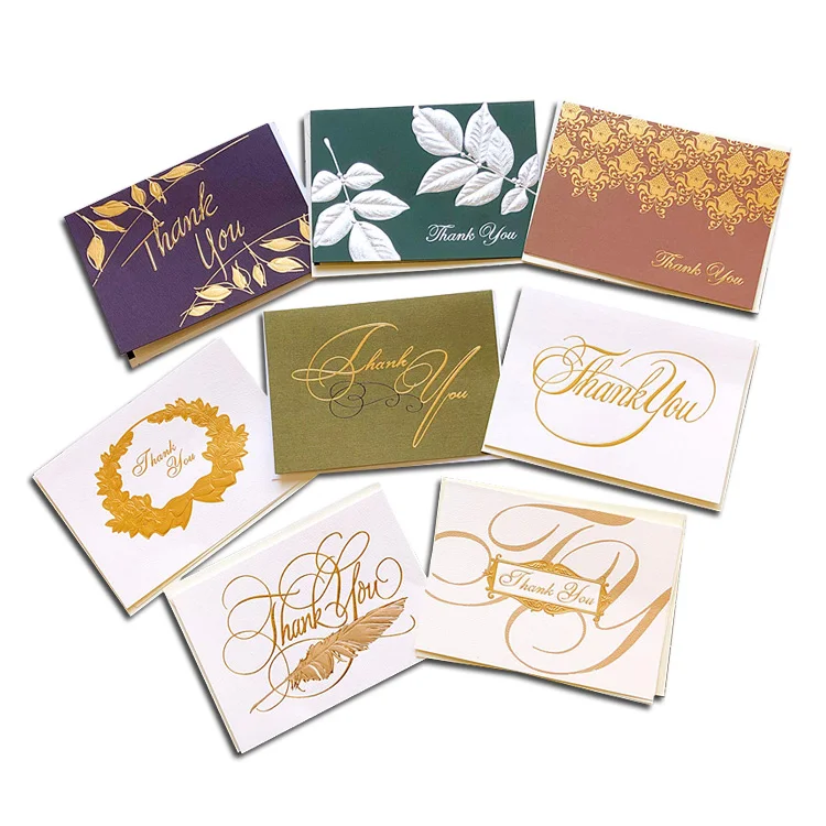 Different Fancy style Flower embossed debossed gold foil printing thank you card for custom Business cards